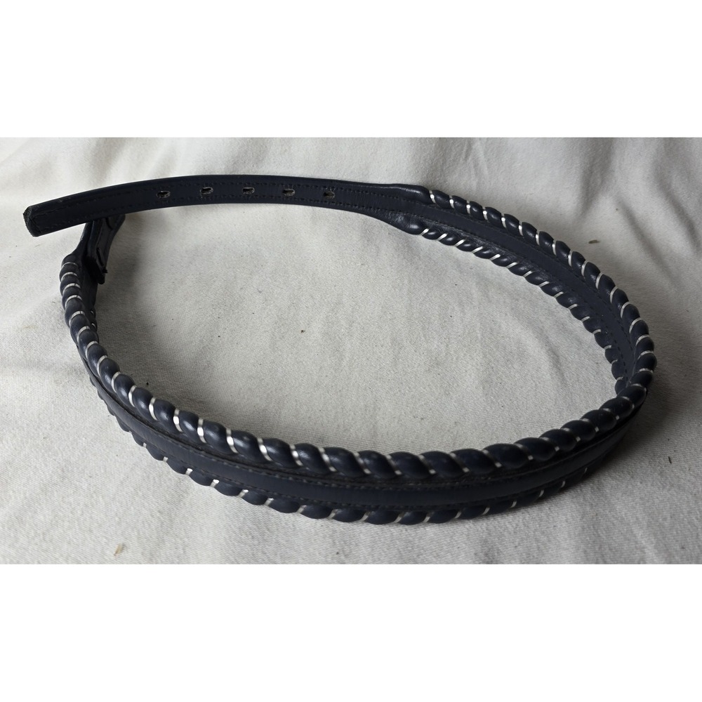 Dun Dee Vintage Belt Strap Full Grain Cowhide Size 28 Blue with Silver Edge